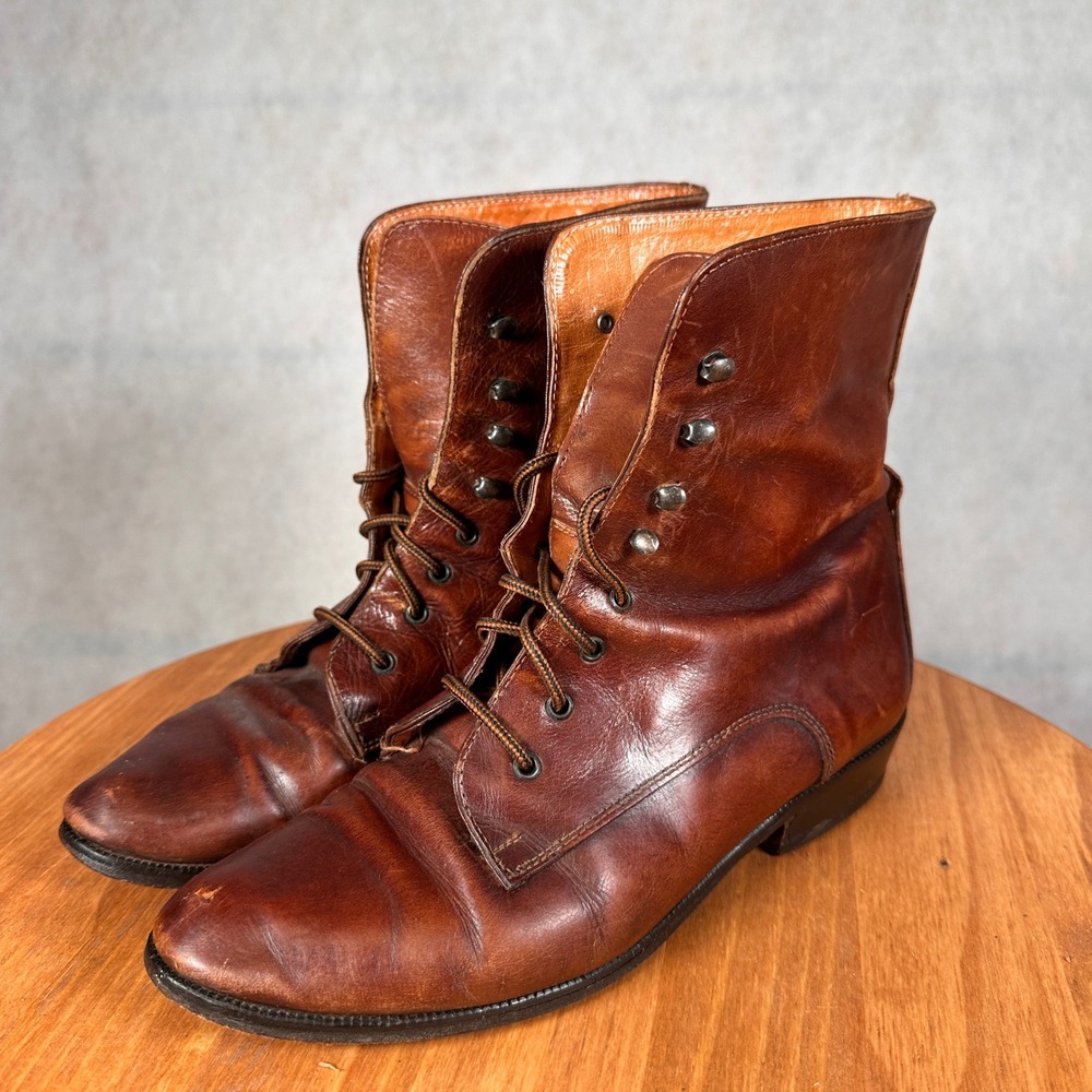 Joan & David vintage Lace Up Boots Women Size 8 Brown Good Leather Victorian